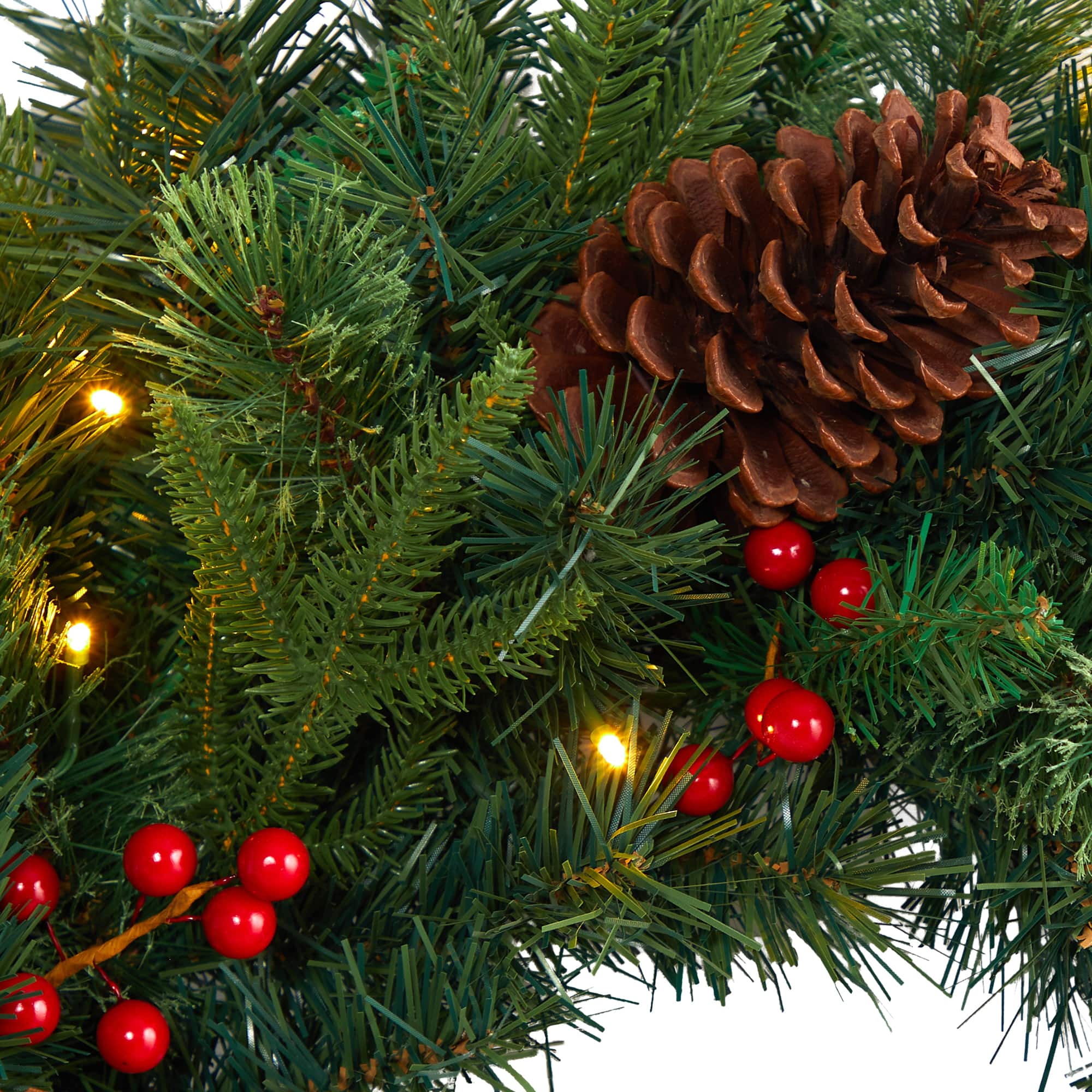 24" Clear LED Mixed Pine & Berries Christmas Wreath